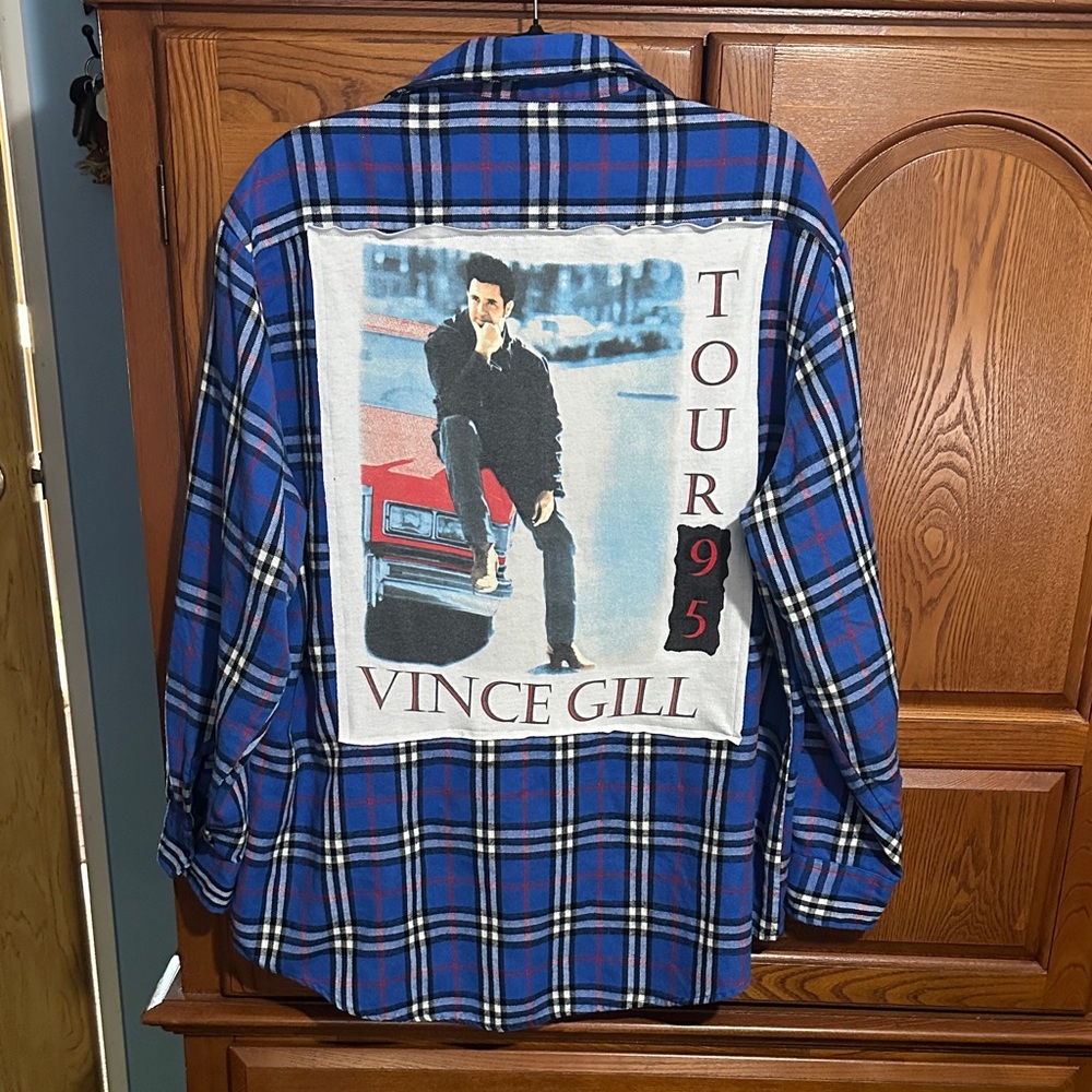 Vince Gill upcycled flannel tee One of a Kind made by me